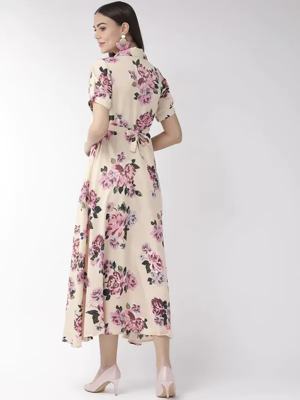 Cream-Coloured_&_Pink_Floral_Print_Shirt_Collar,Puff_Sleeves_Maxi_Dress
